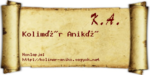 Kolimár Anikó névjegykártya
