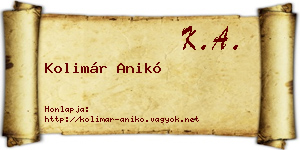 Kolimár Anikó névjegykártya